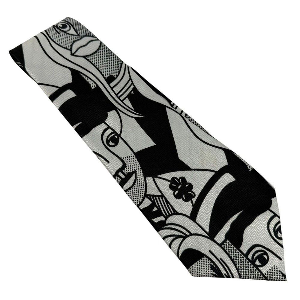 Dino‎ Romaro Necktie Mens Black White Abstract Pop Art Faces Geometric